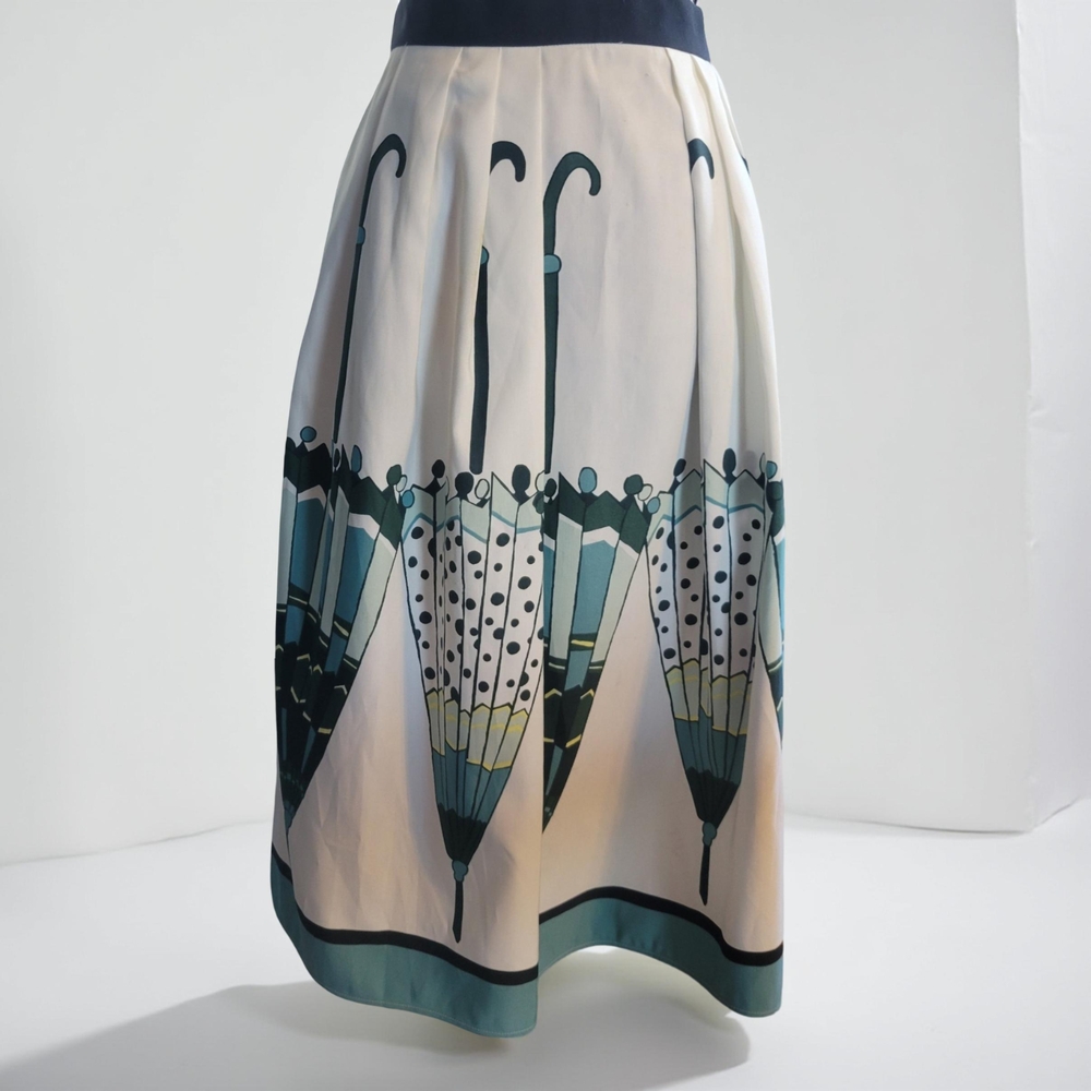 eva mendes for New York & Company Women's Umbrella Print Skirt - Blue and Cream - Picture 3 of 13